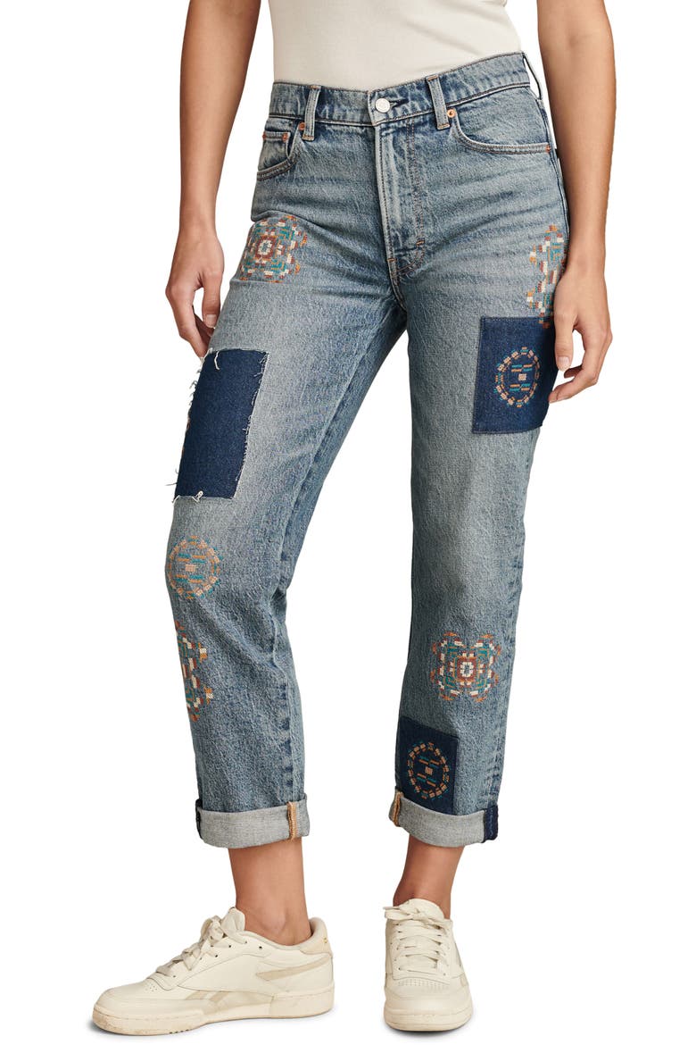 Embroidered Patch Detail Jeans, Main, color, ADORE ME WASH