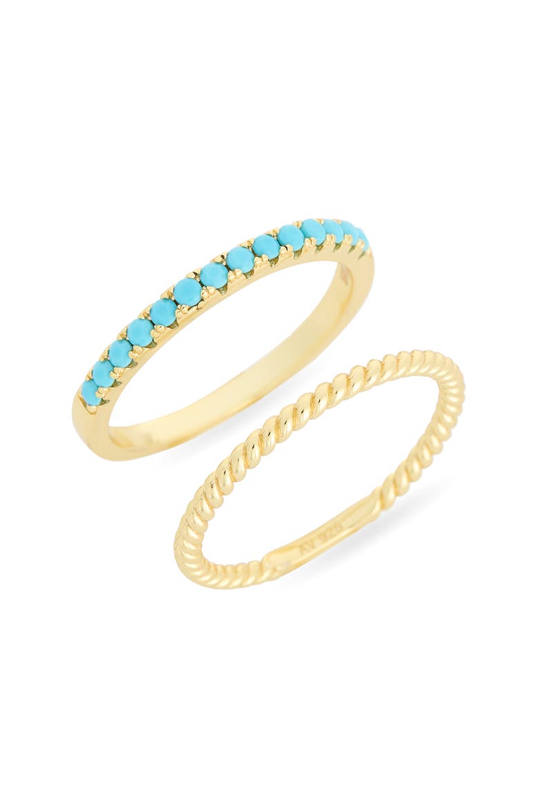 Set of 2 Semiprecious Stone Stackable Rings, Main, color, GOLD/TURQUOISE