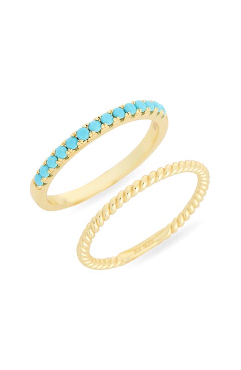 Set of 2 Semiprecious Stone Stackable Rings