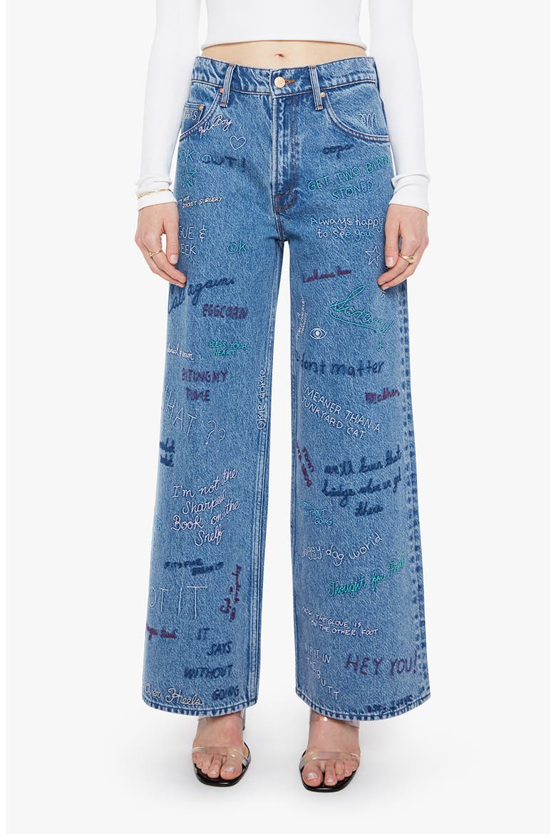 The Mid Rise Double Dip Nerdy Flare Jeans, Main, color, ALPHABET SOUP