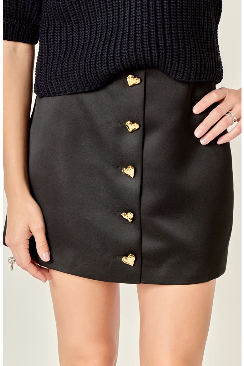 Heart Detail Satin Miniskirt, Alternate, color, BLACK