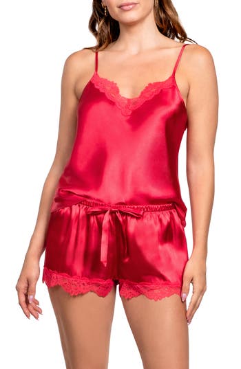 In Bloom By Jonquil Lace Trim Satin Cami & Short Pajamas In Pink