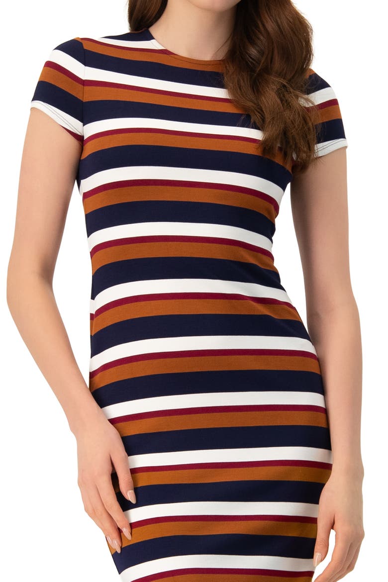 Long Wide Stripes Cap Sleeve Dress, Alternate, color, Multi-Brown