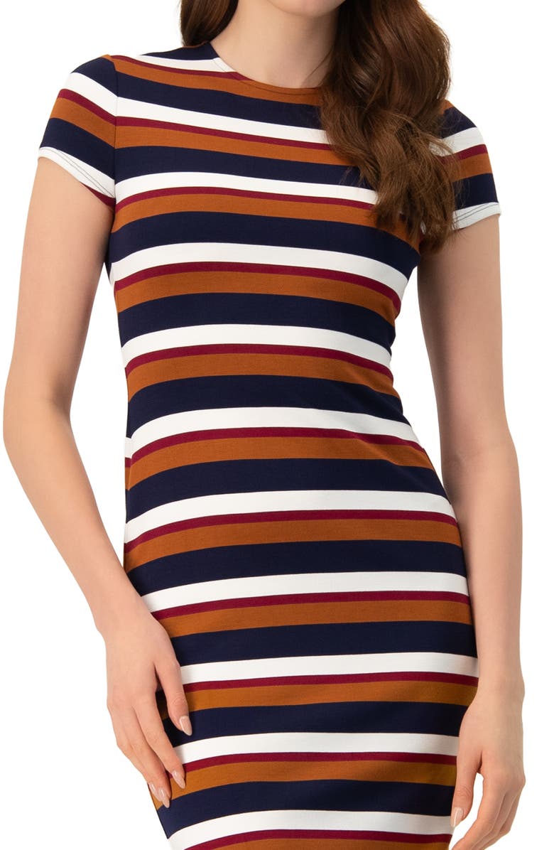 IVONNE Long Wide Stripes Cap Sleeve Dress, Alternate, color, Multi-Brown