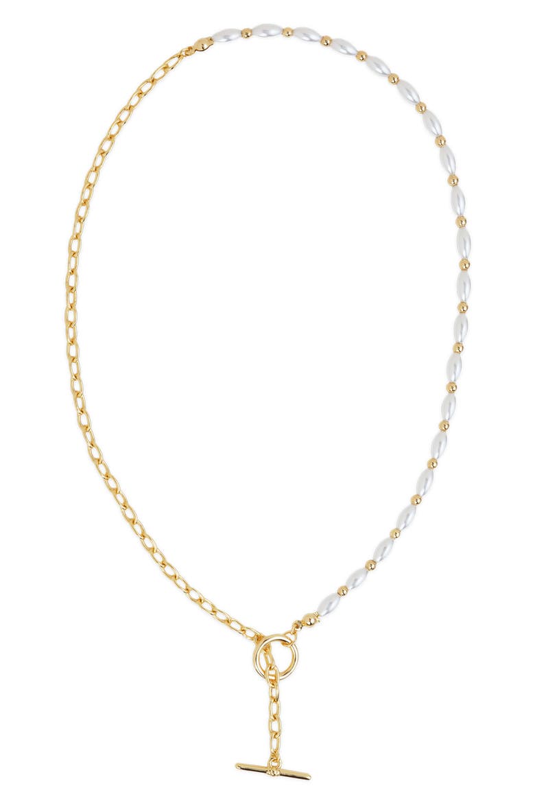 Emersyn Faux Pearl Bar & Toggle Pendant Necklace, Main, color, GOLD