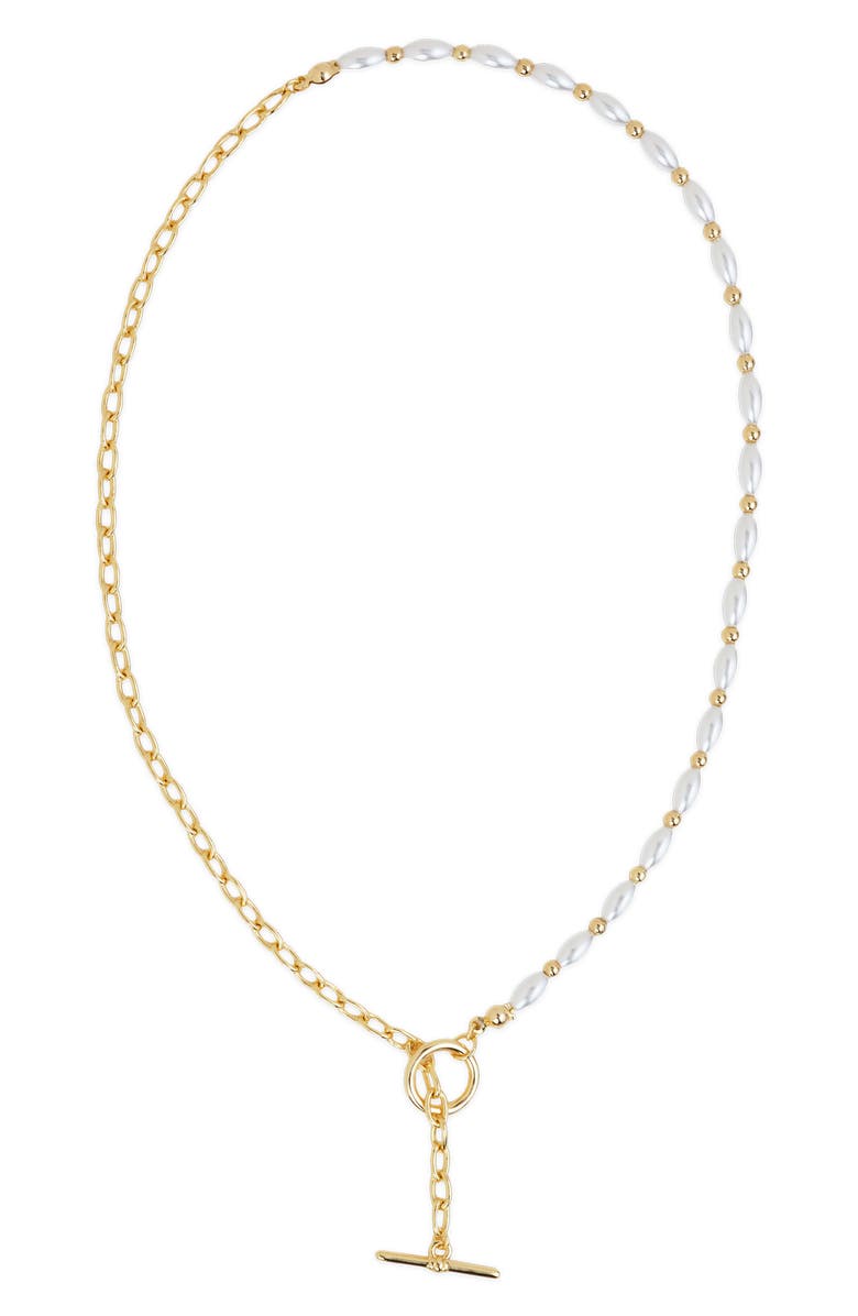 Sterling Forever Emersyn Faux Pearl Bar & Toggle Pendant Necklace, Main, color, Gold
