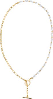 Sterling Forever Emersyn Faux Pearl Bar & Toggle Pendant Necklace