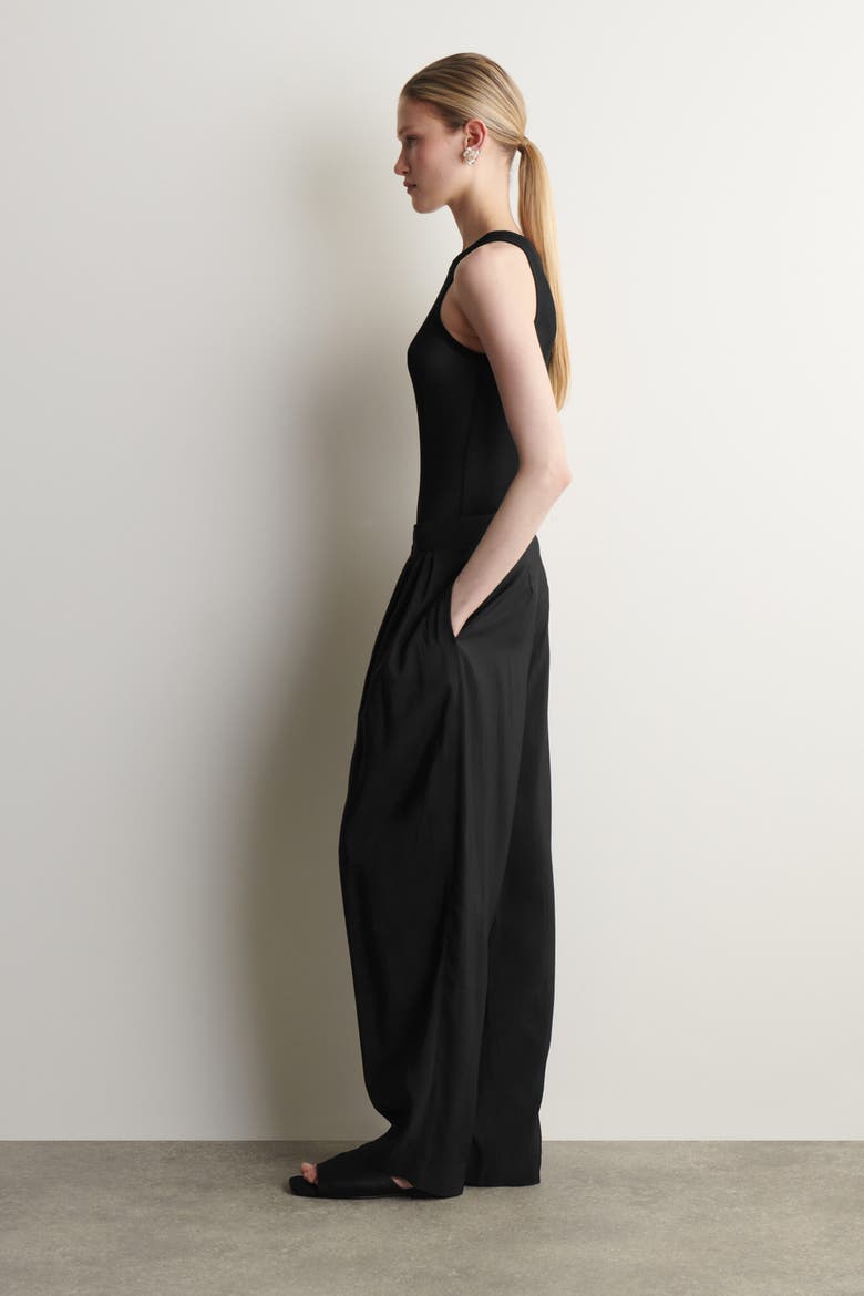 Draped Pleated Straight-leg Trousers, Alternate, color, BLACK