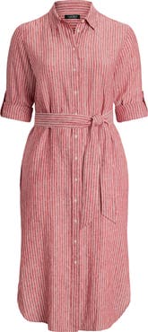 Lauren Ralph Lauren Stripe Long Sleeve Linen Shirtdress