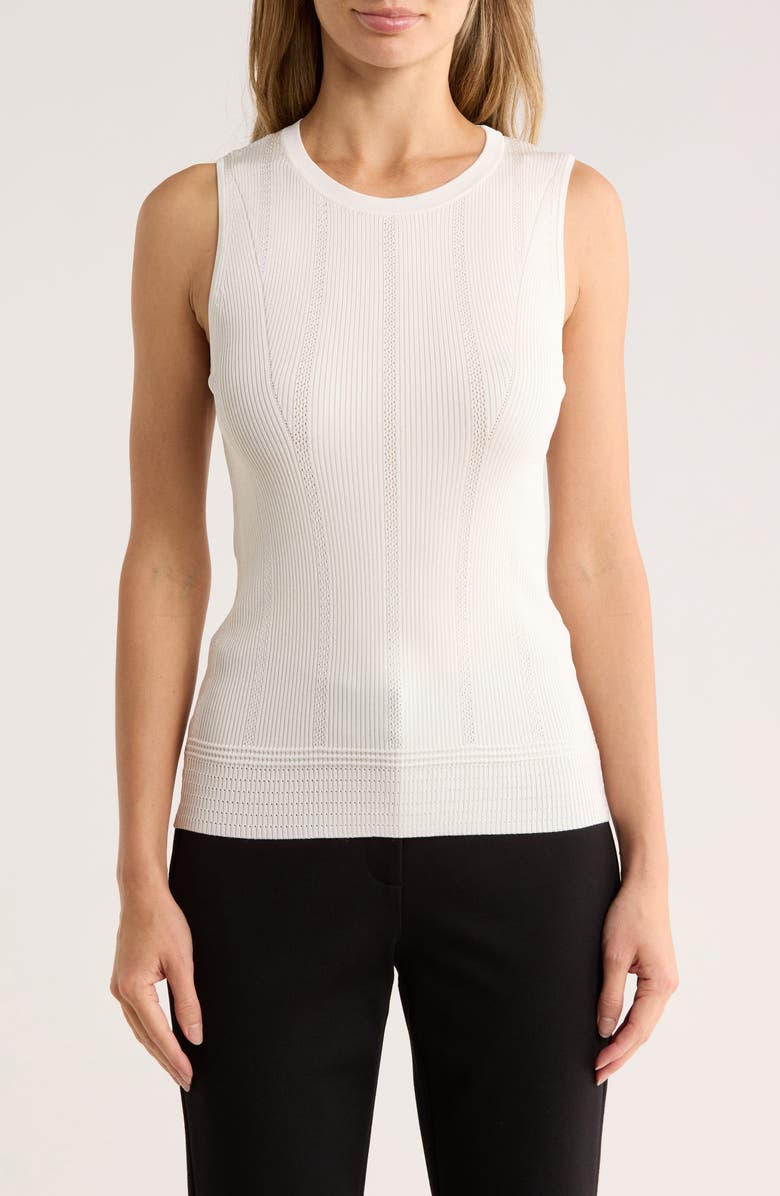 ELIE ELIE TAHARI Crewneck Ribbed Tank, Main, color, White