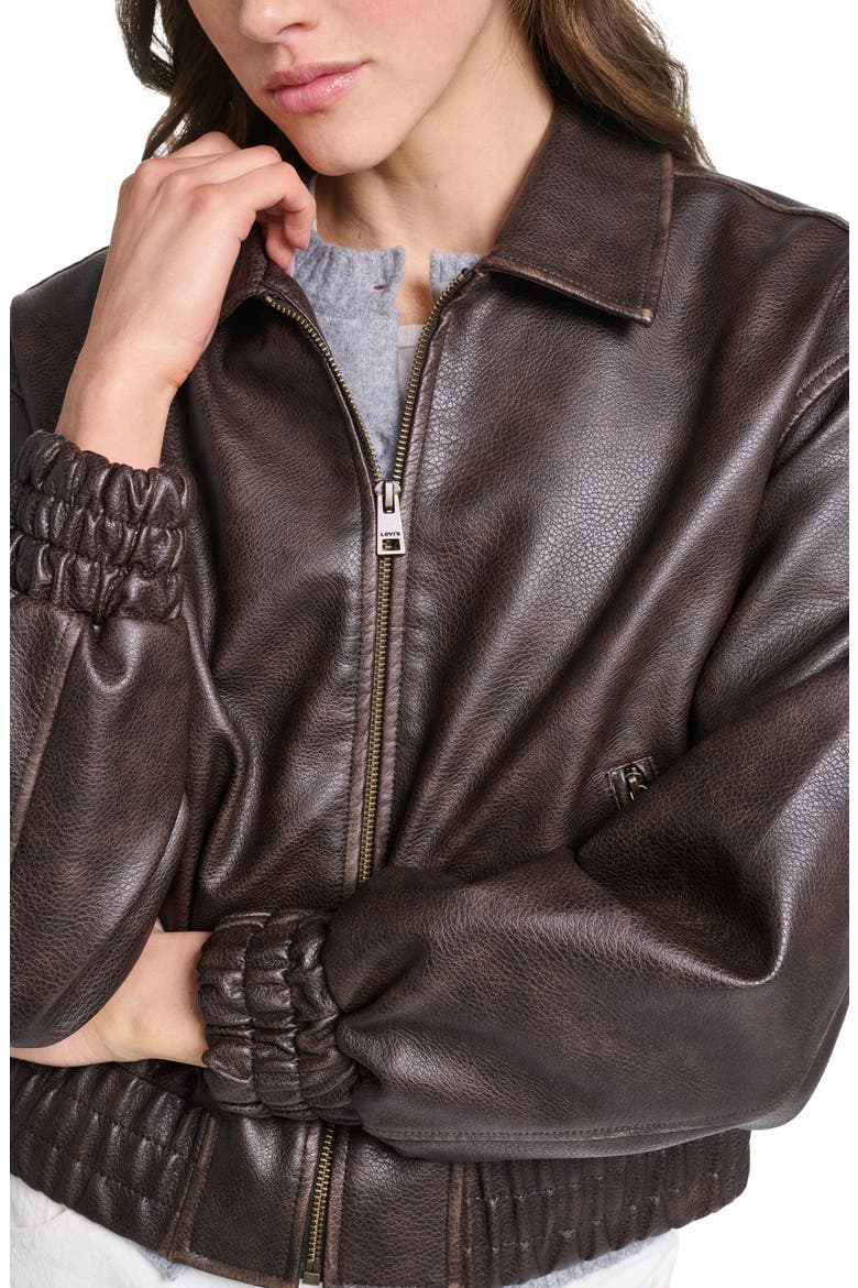 Faux Leather Bomber Jacket, Alternate, color, BROWN