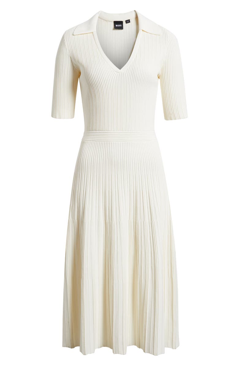 BOSS Fracie Rib Midi Dress, Alternate, color, Soft Cream