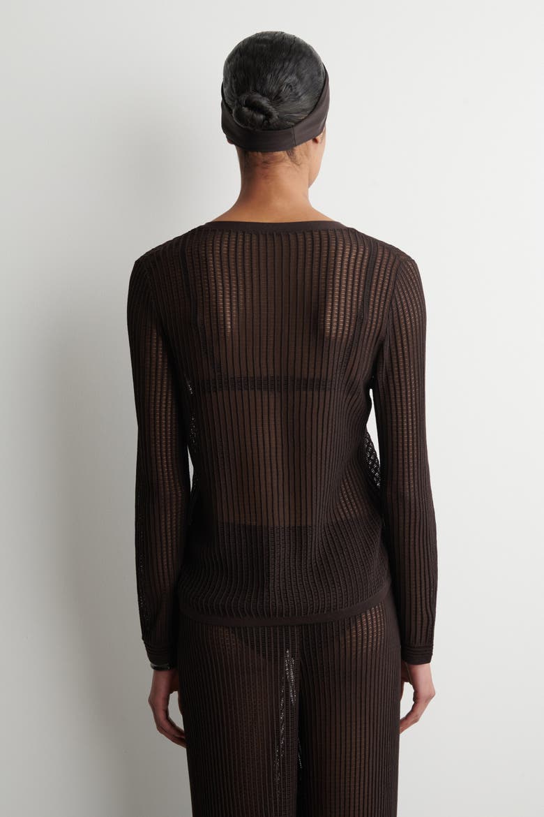 Ribbed Open-knit Cardigan, Alternate, color, BROWN