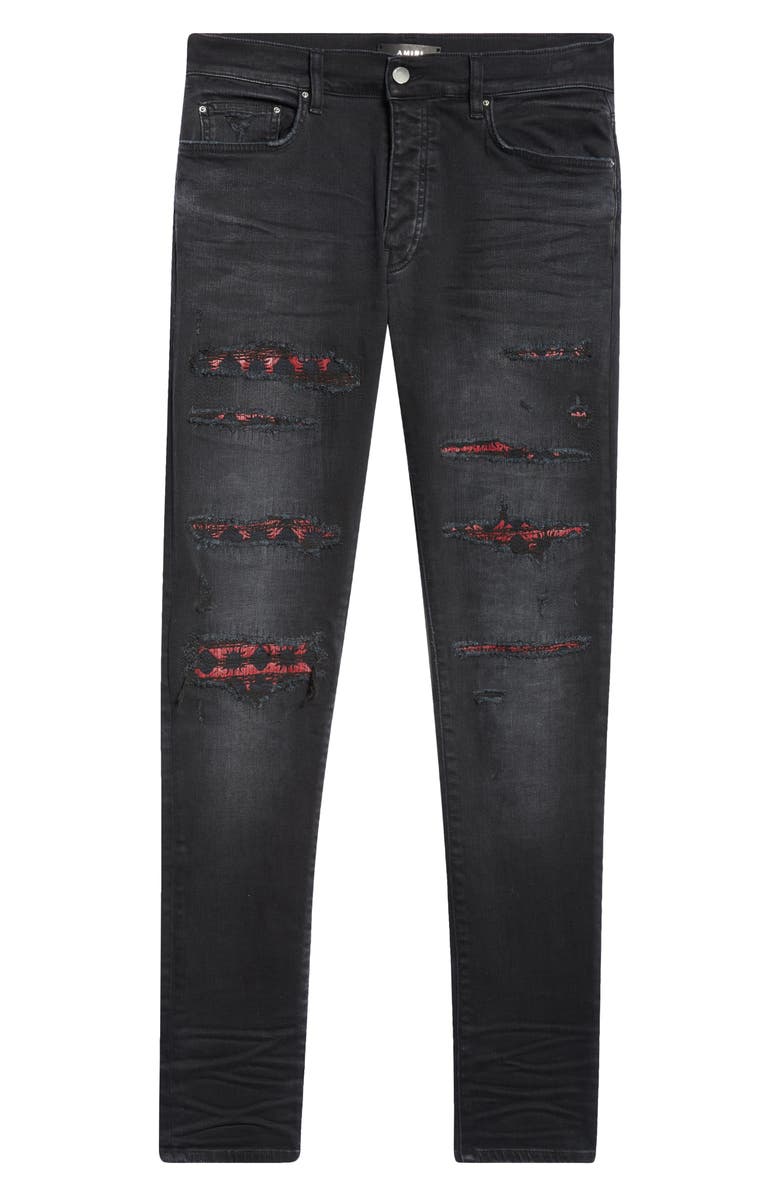 AMIRI MA Quad Rip & Repair Skinny Jeans, Alternate, color, Vintage Black
