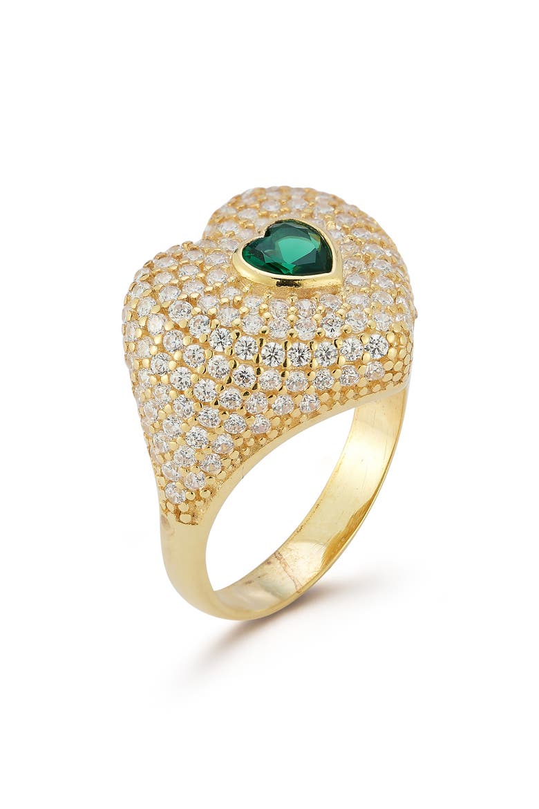 Pavé Heart Signet Ring, Main, color, GOLD
