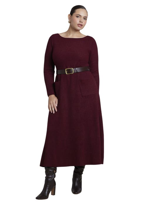 Belted Ribbed Sweater Maxi Dress (plus)