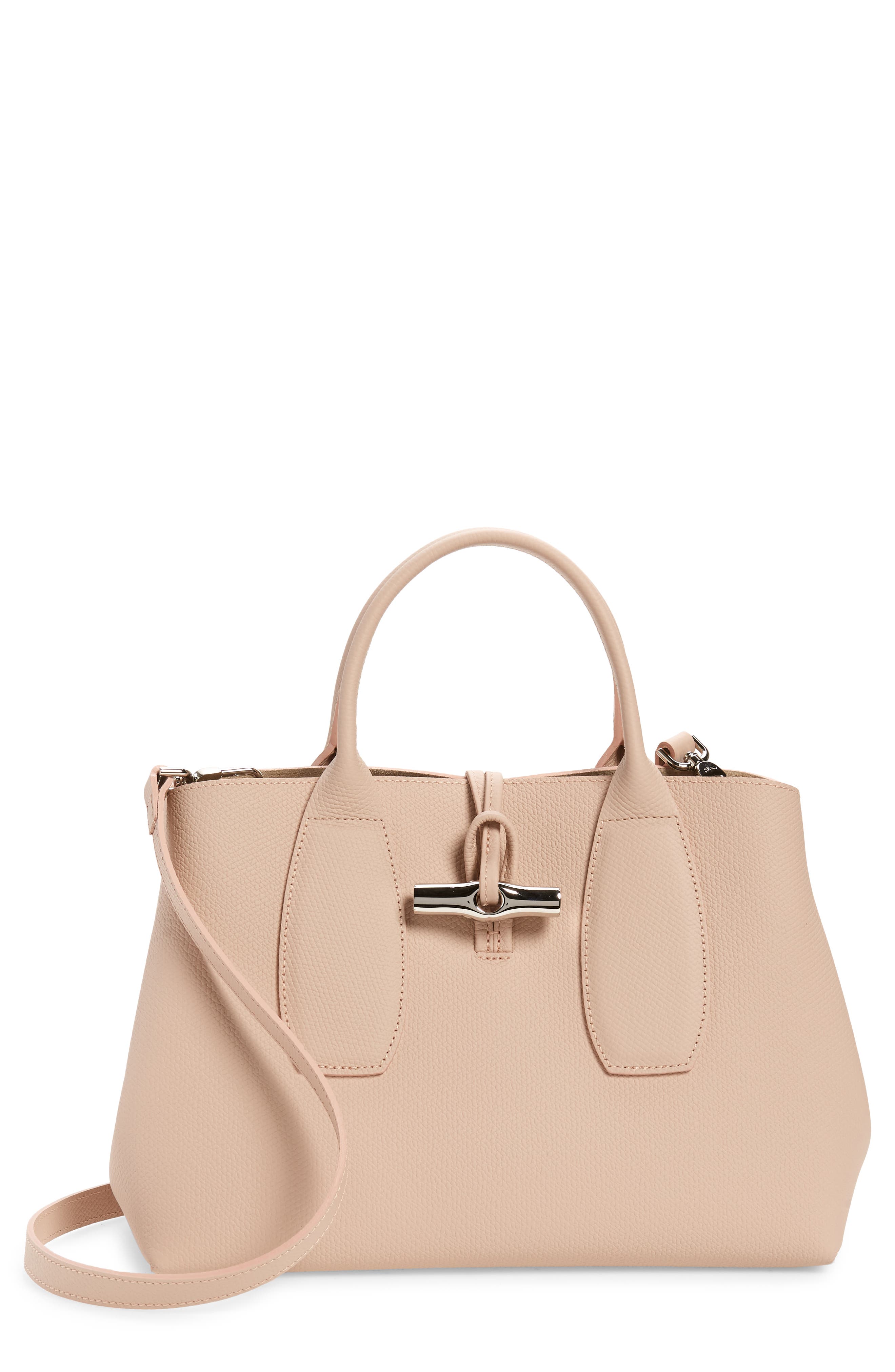 Medium Roseau Leather Tote, Main, color, POWDER