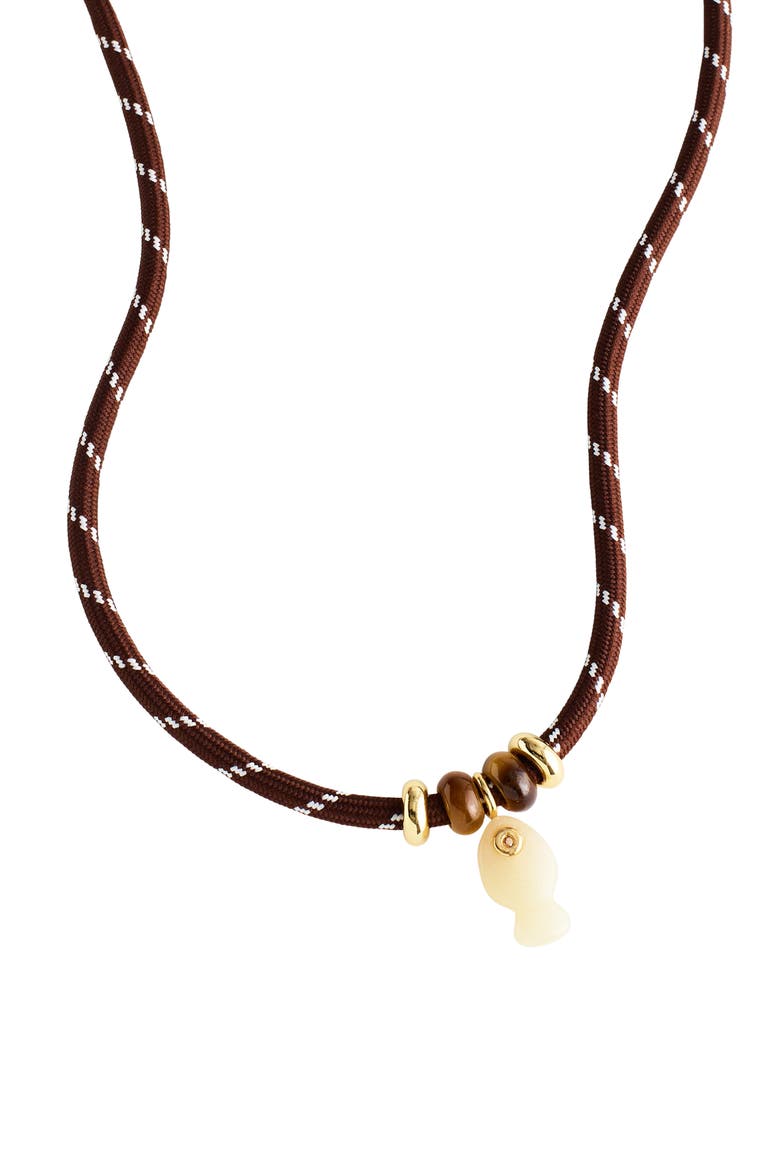 Semiprecious Paracord Charm Necklace, Alternate, color, DARK BROWN