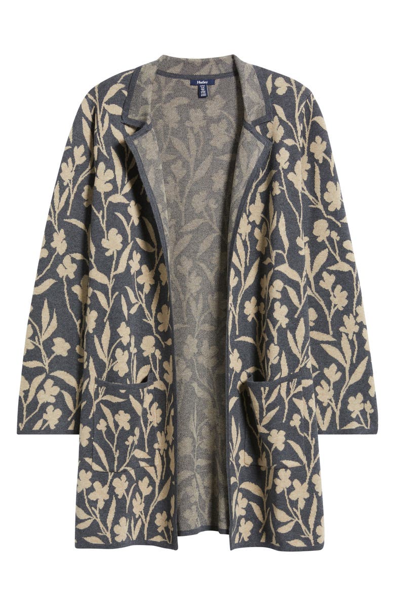 Hatley Floral Vines Jacquard Open Front Cardigan, Alternate, color, Grey