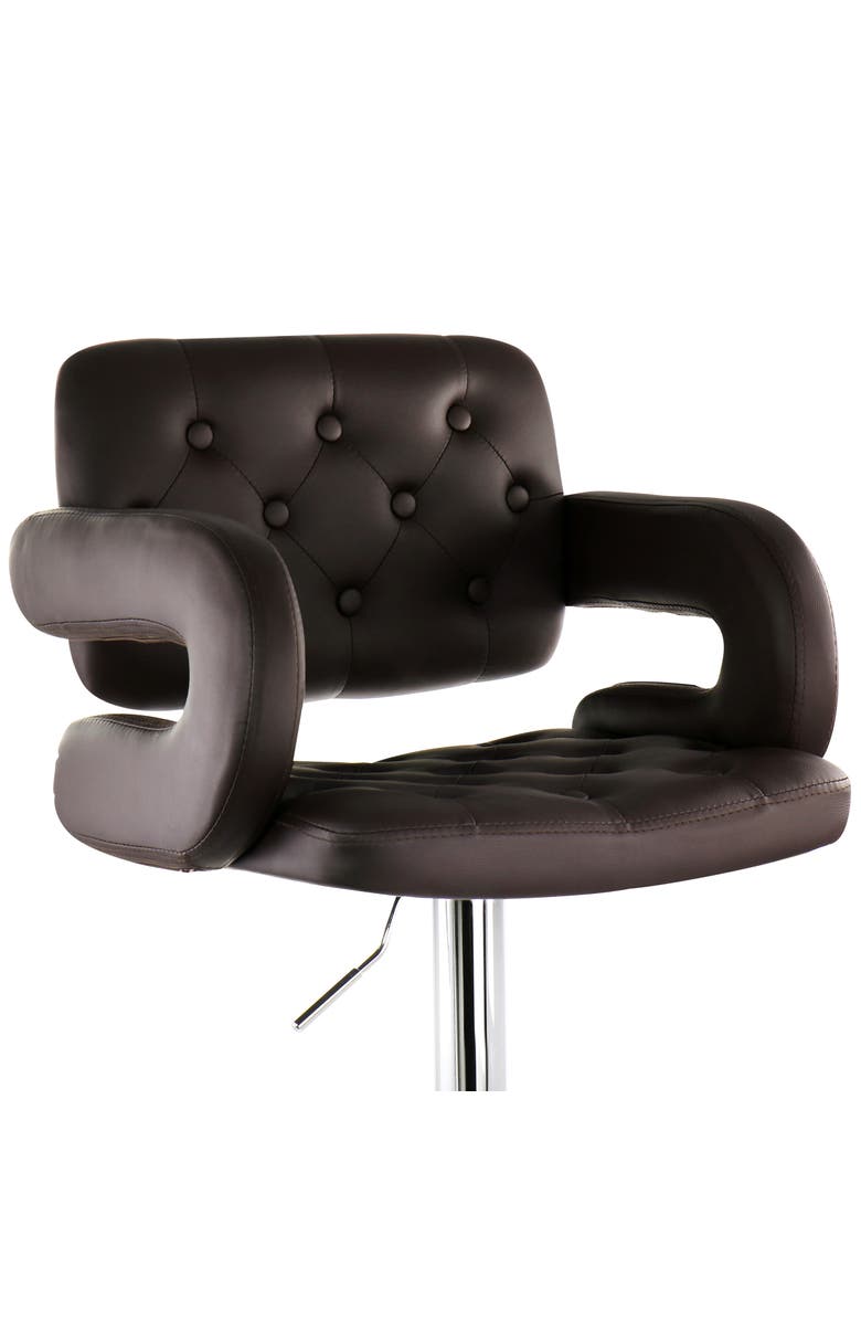 Elama Faux Leather Tufted Bar Stool with Adjustable Height, Alternate, color, Brown