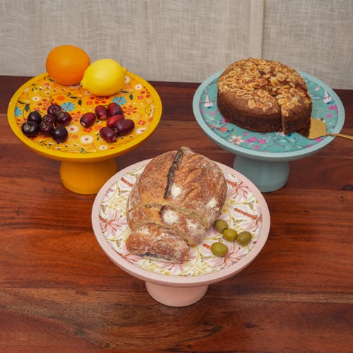Mela Artisans Aqua Flora Pedestal Cake Stand In Blue