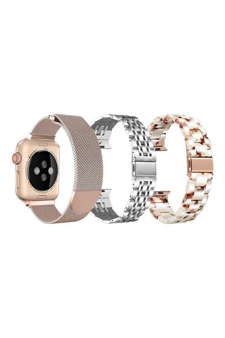 Assorted 3-Pack Apple Watch® Watchbands, Alternate, color, SILVER/ ROSE GOLD/ IVORY