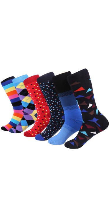 Fashion Patterned Cotton Blend Dress Socks 6-Pack Gift Set