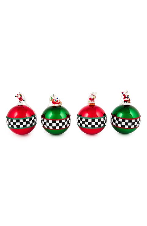 Set of 4 Check It Out Santa Glass Ball Ornaments