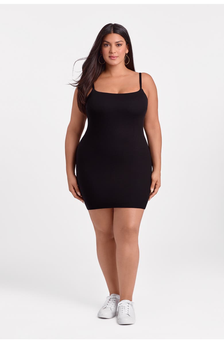 S3 Apparel Sculpting Shapewear Rib Scoop Neck Cami Mini Dress, Main, color, Onyx Black Rib