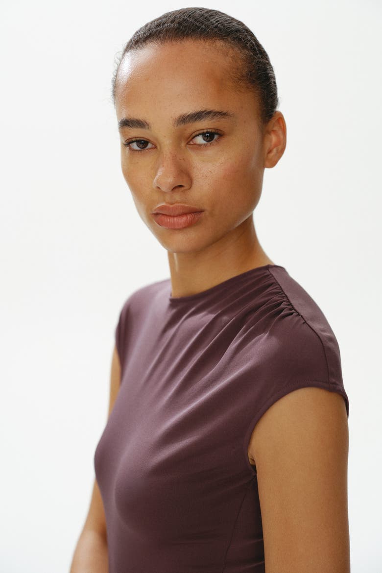Draped-panel Jersey Dress, Alternate, color, Dark brown