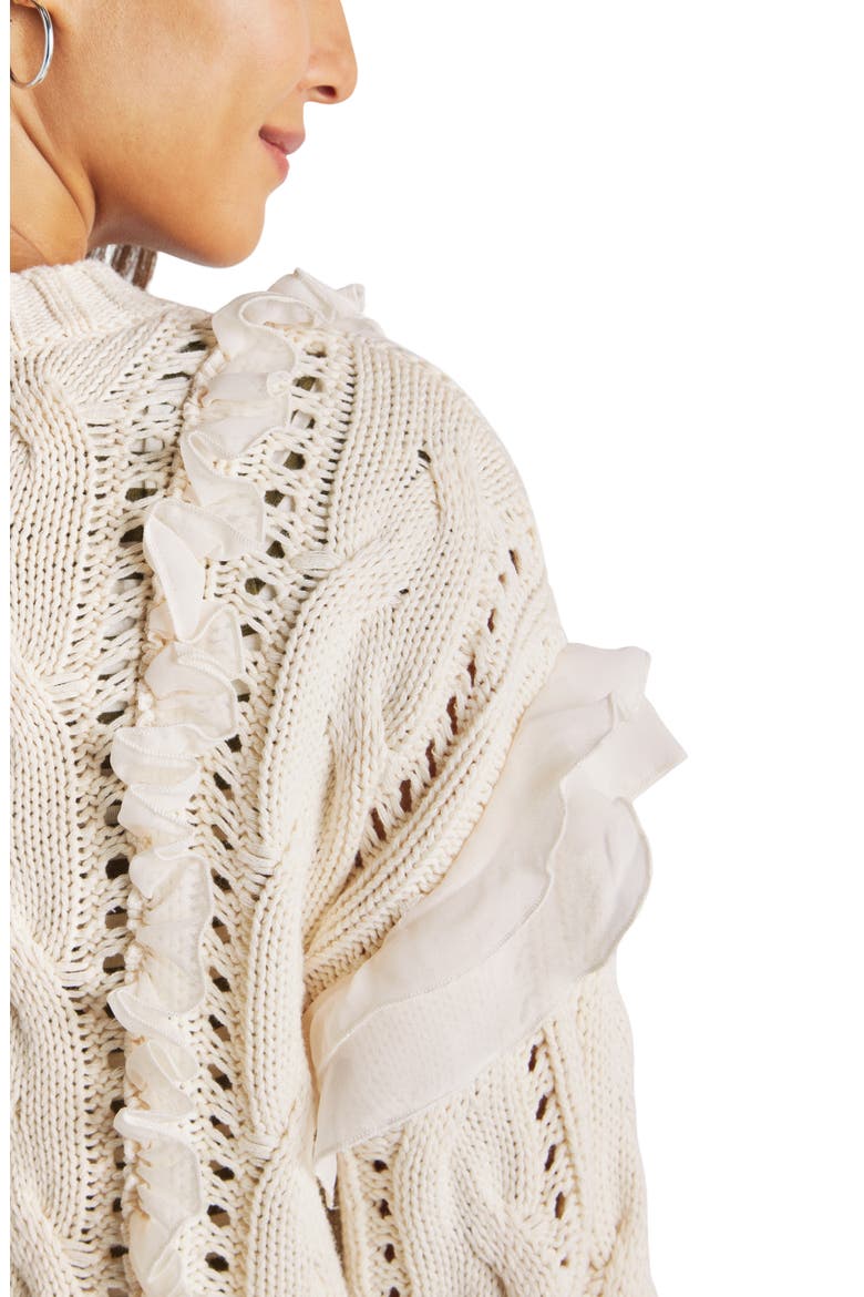 Dolly Ruffle Cotton Crop Cardigan, Alternate, color, NATURAL