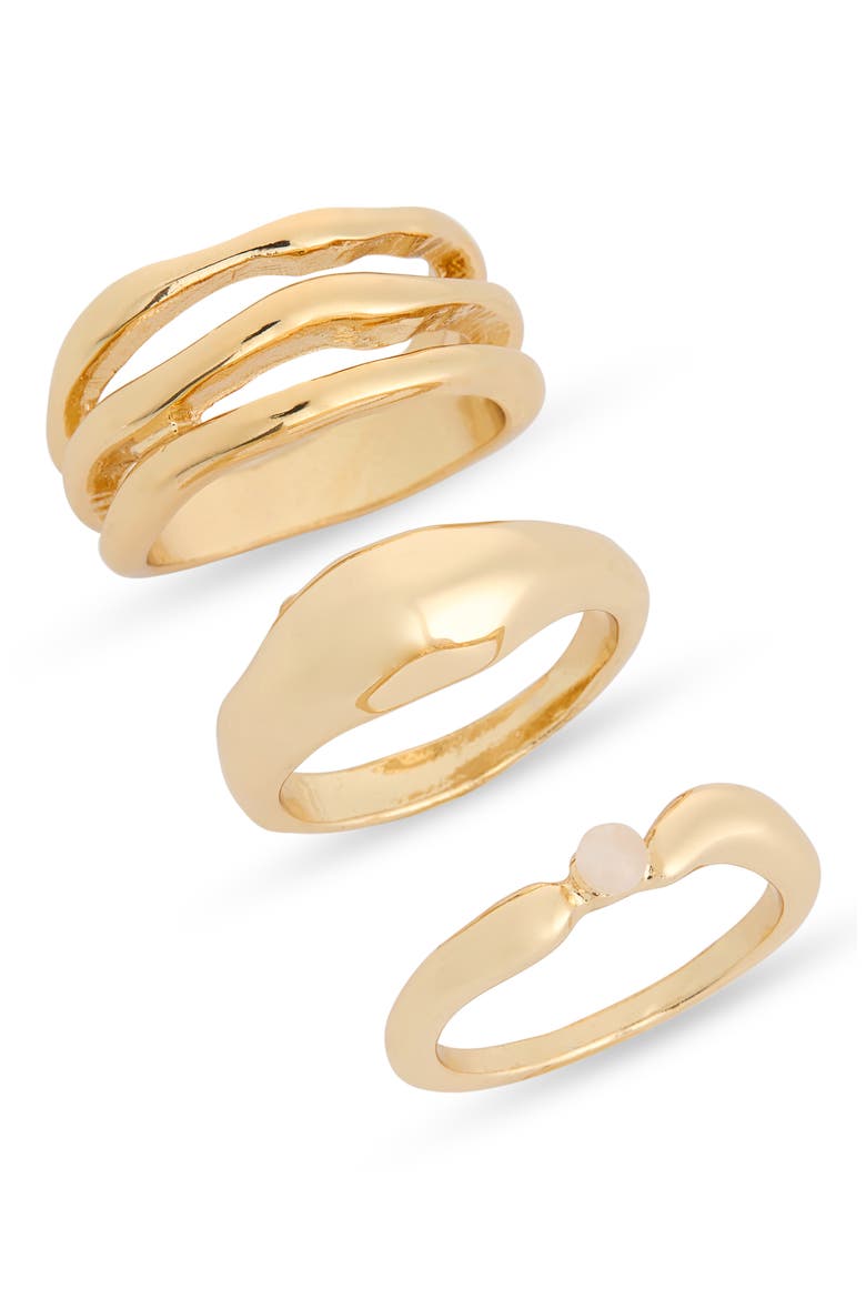 Set of 3 Molten Stackable Rings, Main, color, GOLD