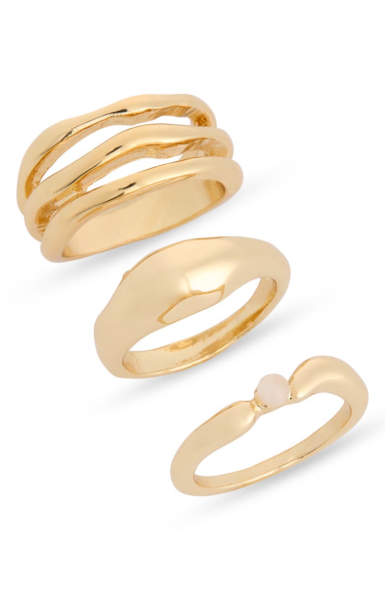NORDSTROM RACK Set of 3 Molten Stackable Rings, Main, color, Gold