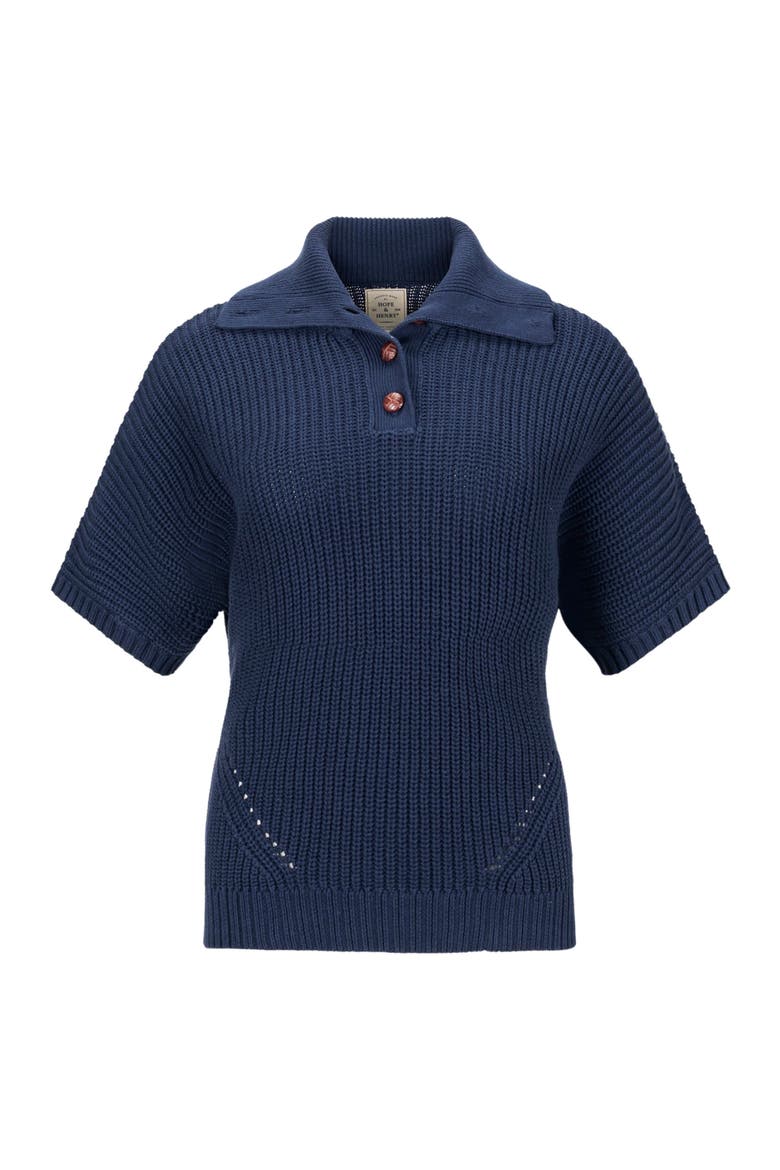 Women's Organic Spread Collar Sweater, Alternate, color, Navy Cardigan Stitch