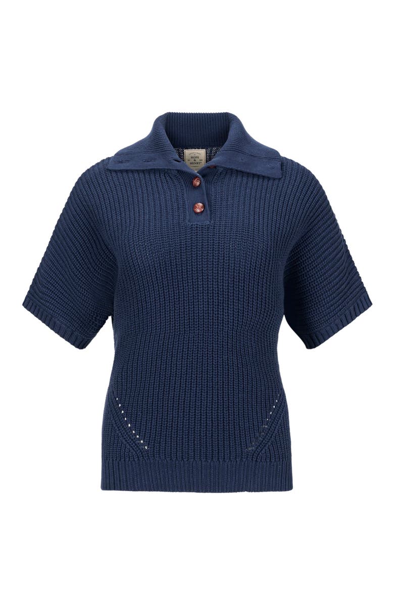 Hope & Henry Women's Organic Spread Collar Sweater, Alternate, color, Navy Cardigan Stitch