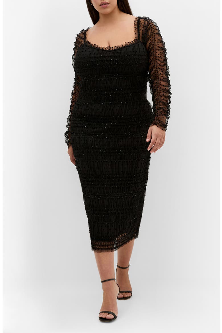 Sofie Swiss Dot Long Sleeve Cocktail Dress, Main, color, BLACK
