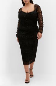 City Chic Sofie Swiss Dot Long Sleeve Cocktail Dress