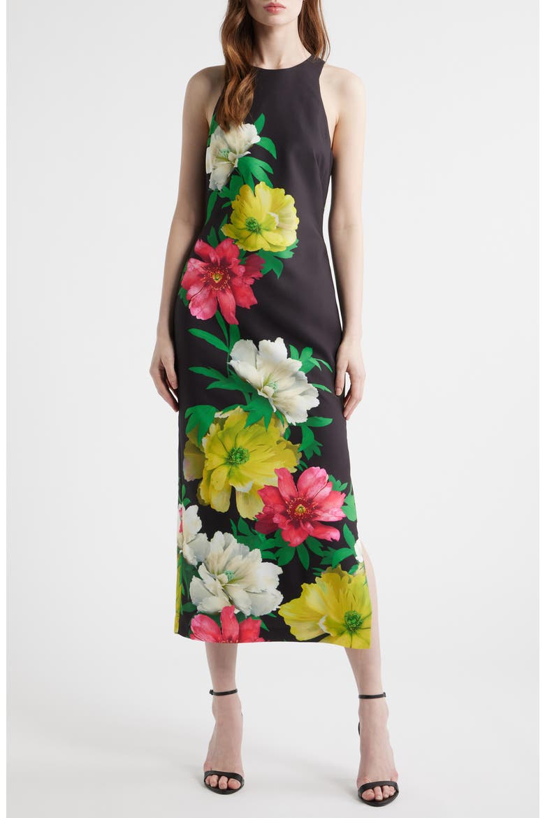Floral Satin Gown, Main, color, BLACK MULTI