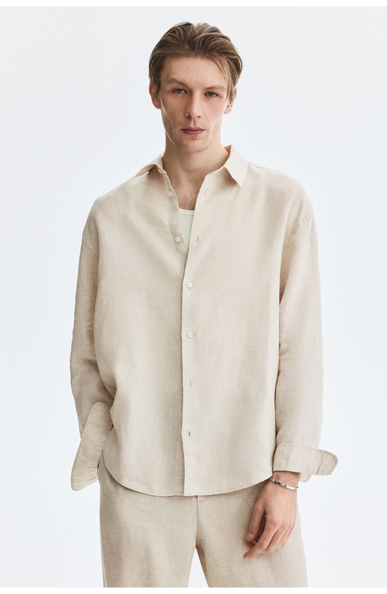 H&M Relaxed-fit linen shirt, Main, color, Cream