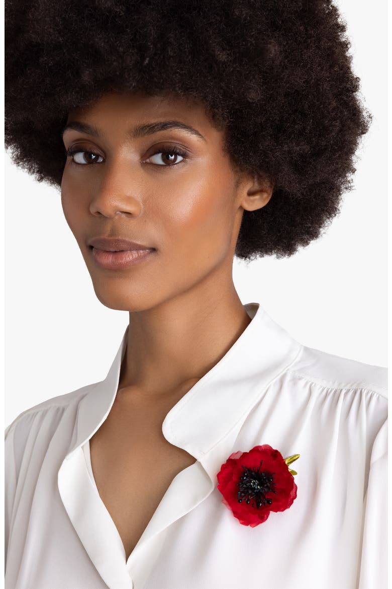 The Red Poppy Floral Brooch, Alternate, color, Red