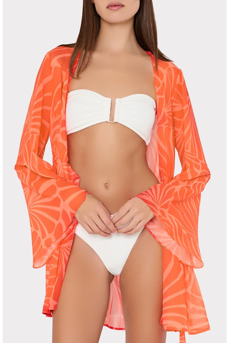 Jessie Abstract Kai Print Chiffon Cover-Up, Alternate, color, ORANGE MULTI