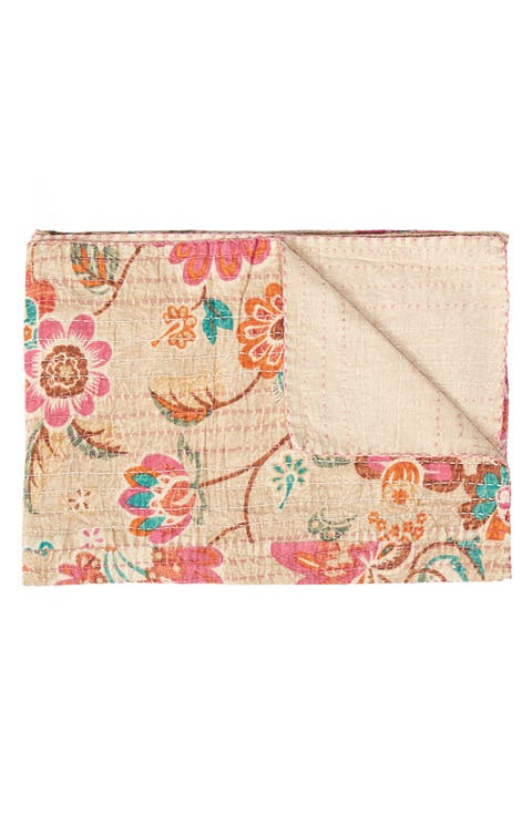 Vintage Cotton Kantha Throw Blanket