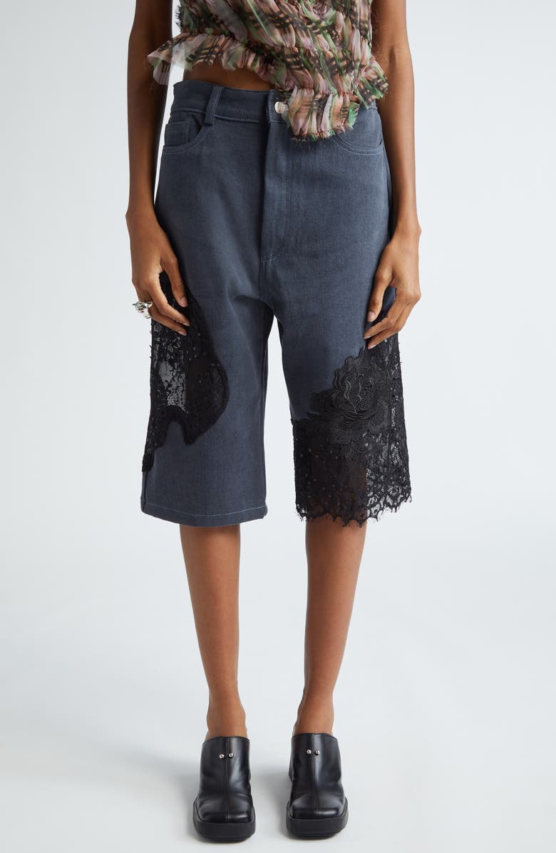 Collina Strada Mikaela Lace Patched Denim Bermuda Shorts, Main, color, 