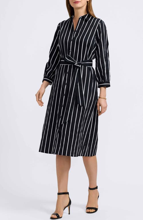Foxcroft Esther Stripe Cotton Shirtdress In Black