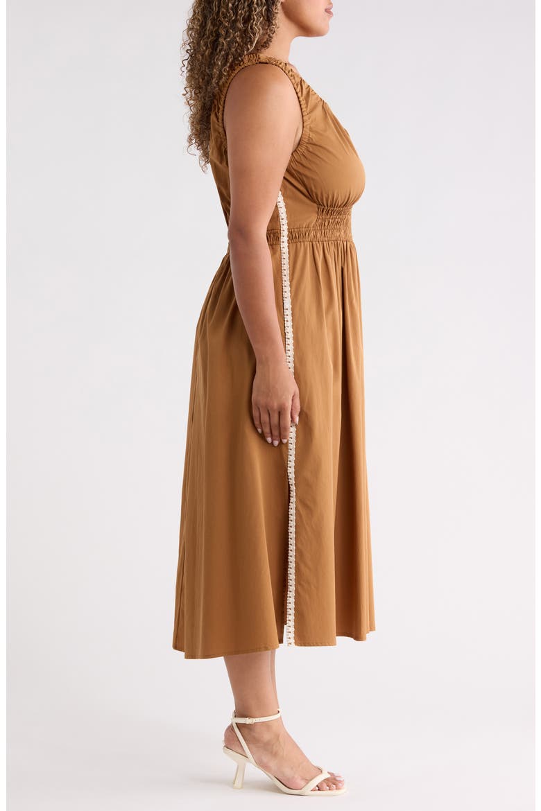 Smocked Waist Lace Trim Sleeveless Maxi Dress, Alternate, color, BUTTER TOFFEE