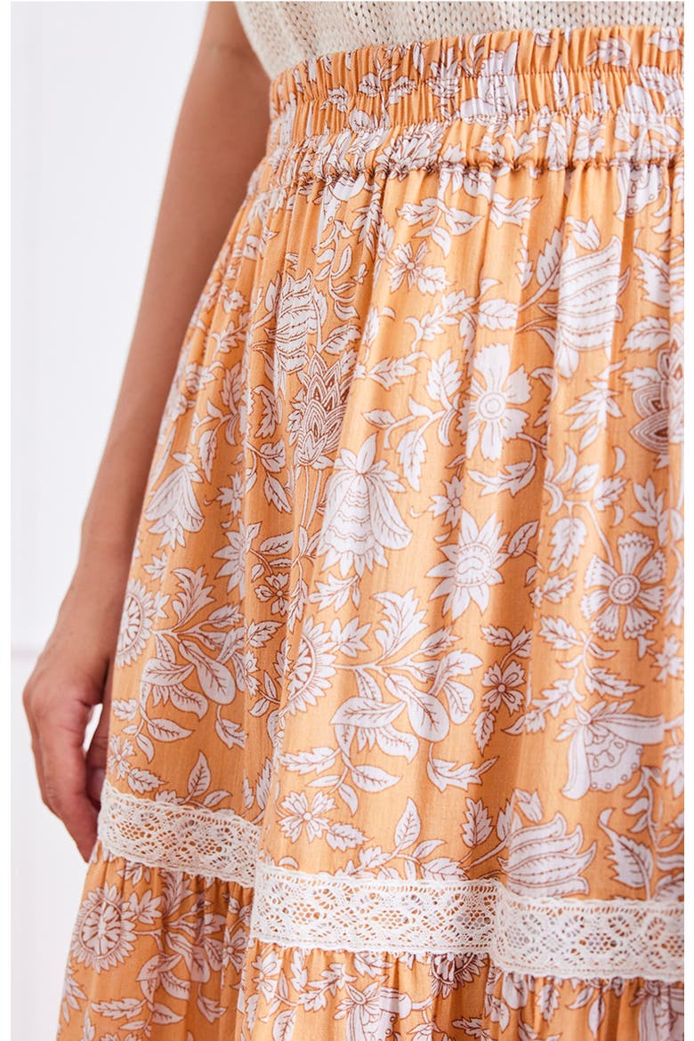 Colette Lace Inset Tiered Midi Skirt, Alternate, color, Poppy Garden