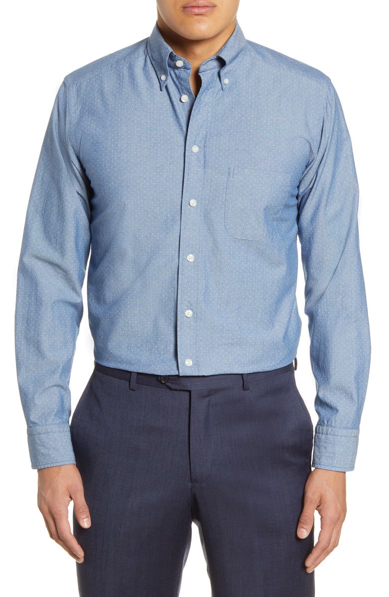 Eton Soft Casual Line Slim Fit Chambray Dot Casual Shirt, Main, color,