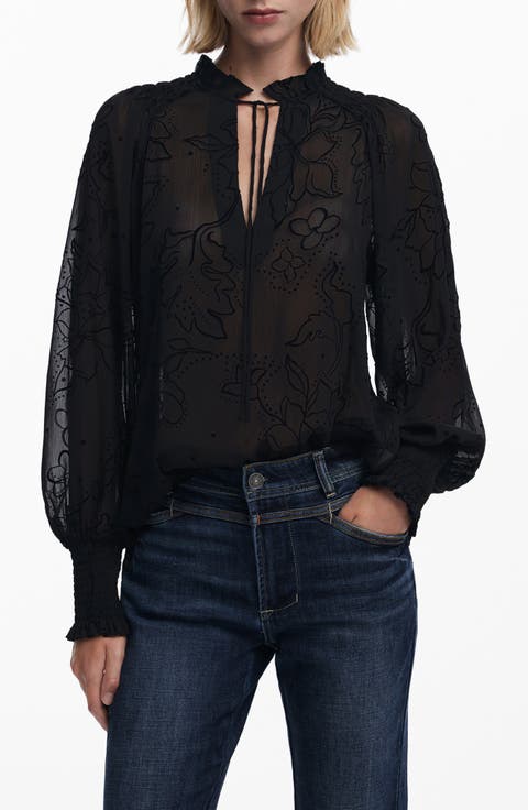 Floral Split Neck Popover Top