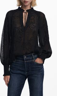 Desigual Floral Split Neck Popover Top