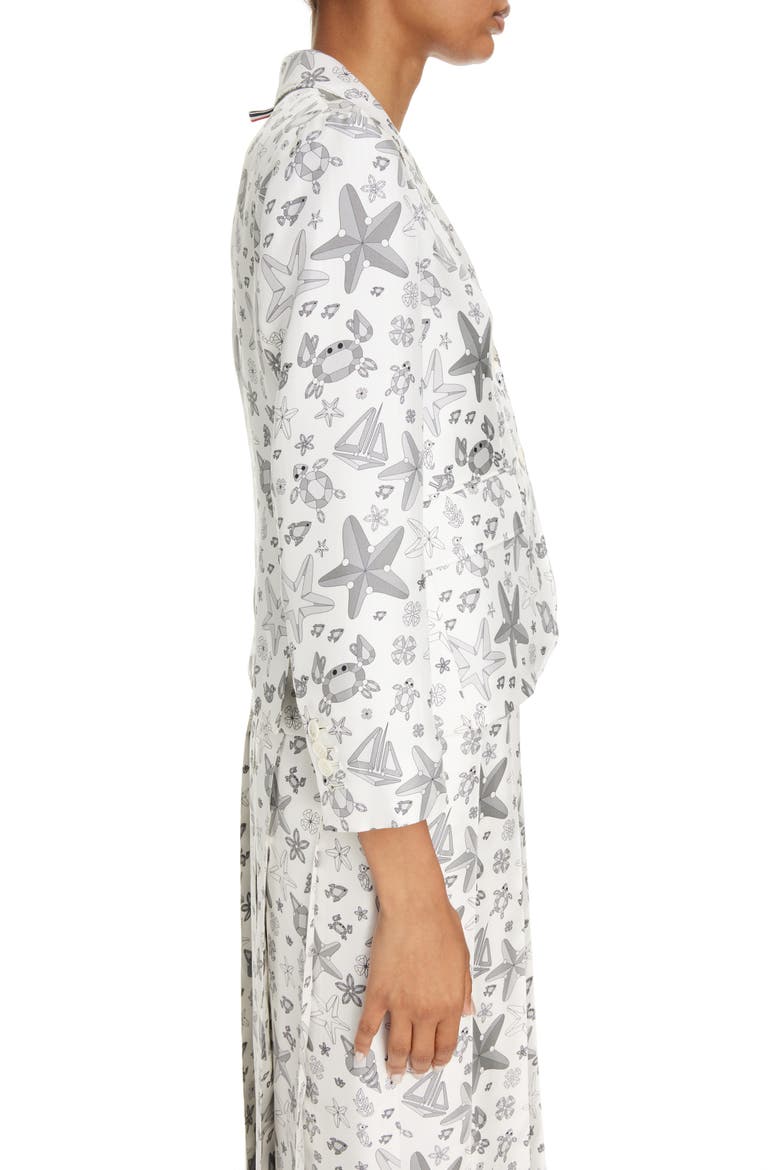Nautical Crystal Print Shrunken Silk Sport Coat, Alternate, color, WHITE